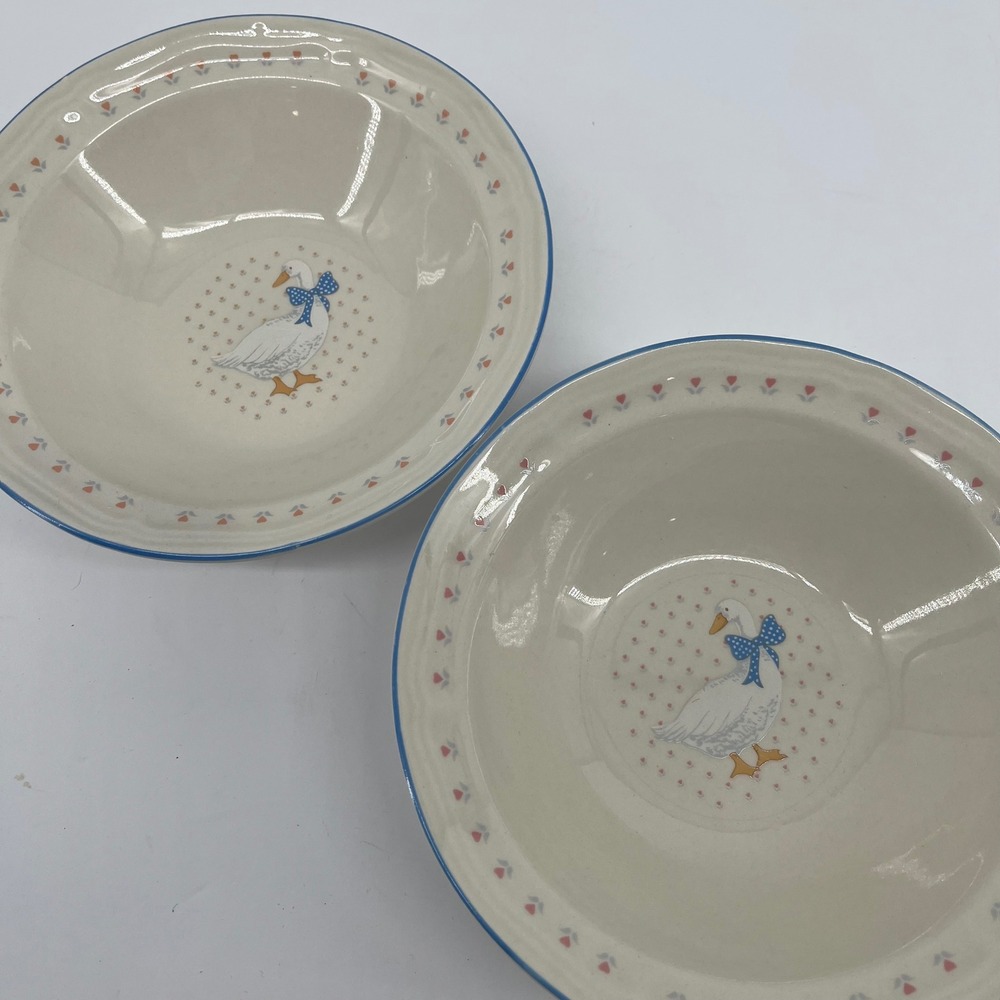 Brick Oven Stoneware Aunt Rhody Goose Soup Cereal Bowls Set of 2 Cottagecore